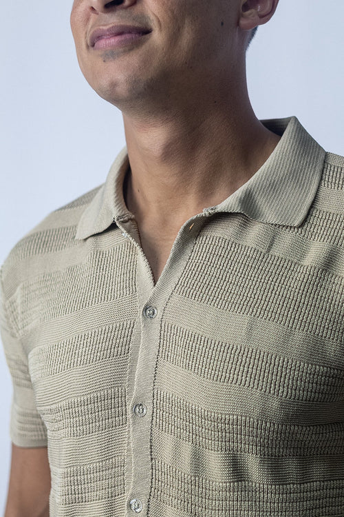 Camisa Polo Tricô Manga Curta Bege - foto 3 de 5